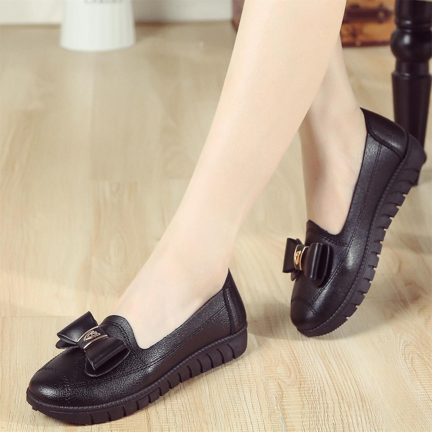 Leather Grandma Shoes Women
